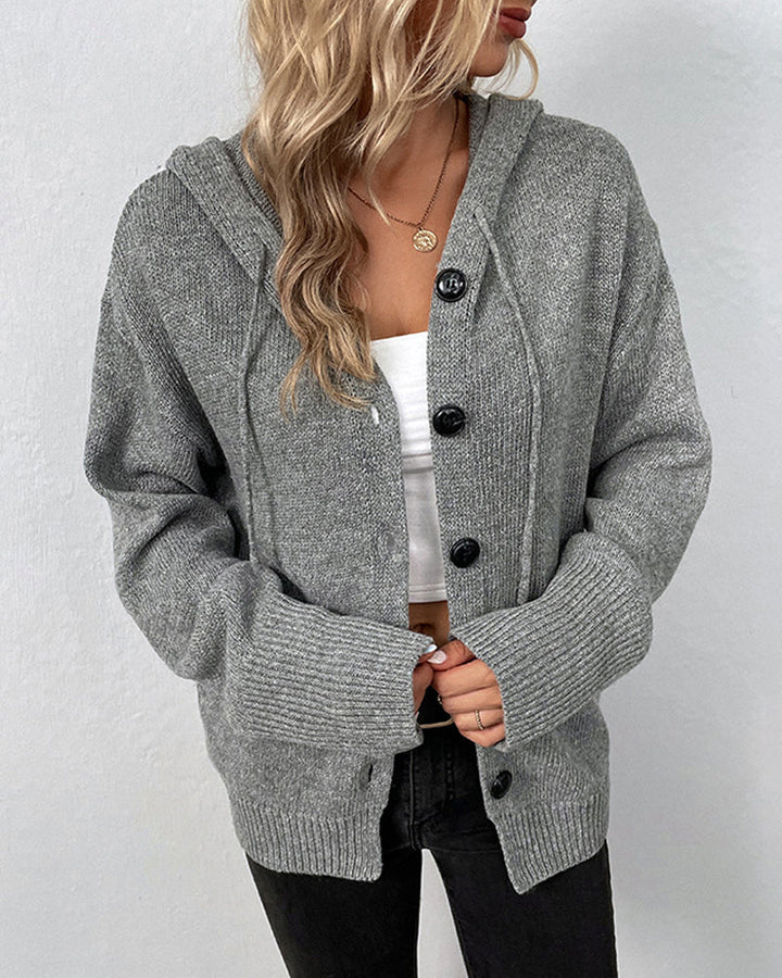 Lea | Damen Strickjacke mit Kapuze und Knöpfen