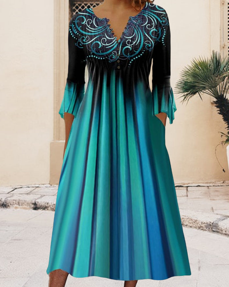 Damen Midikleid mit Taschen und V-Ausschnitt