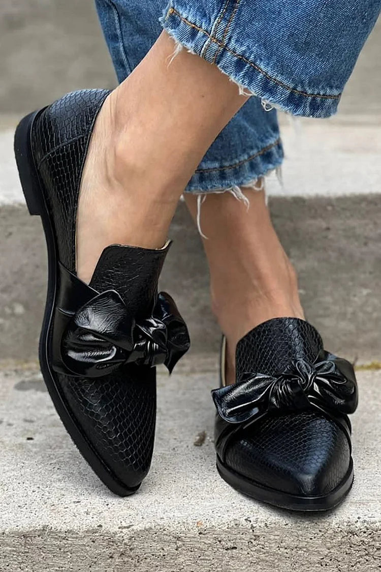 Schwarze Loafers für Damen mit Glänzendem Bow