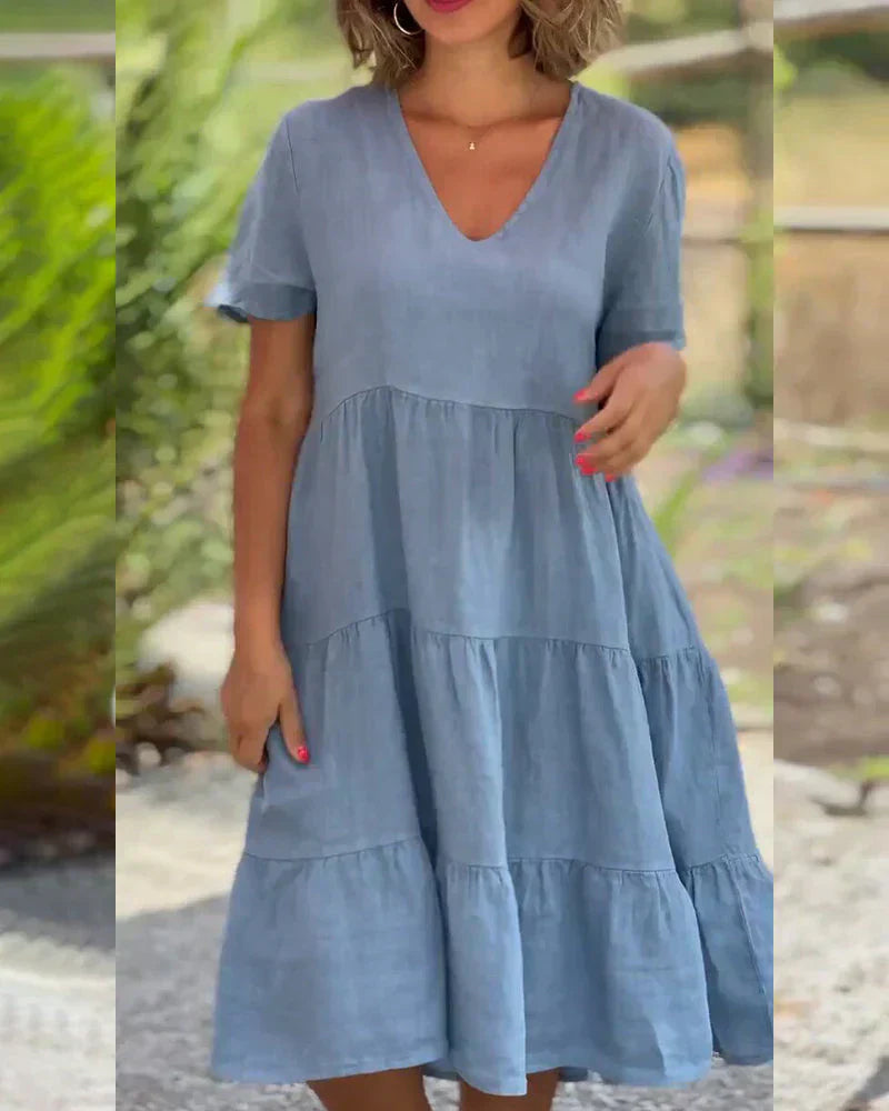 Zoey | Lässiges Sommer V-Ausschnitt Kleid mit langen Ärmeln