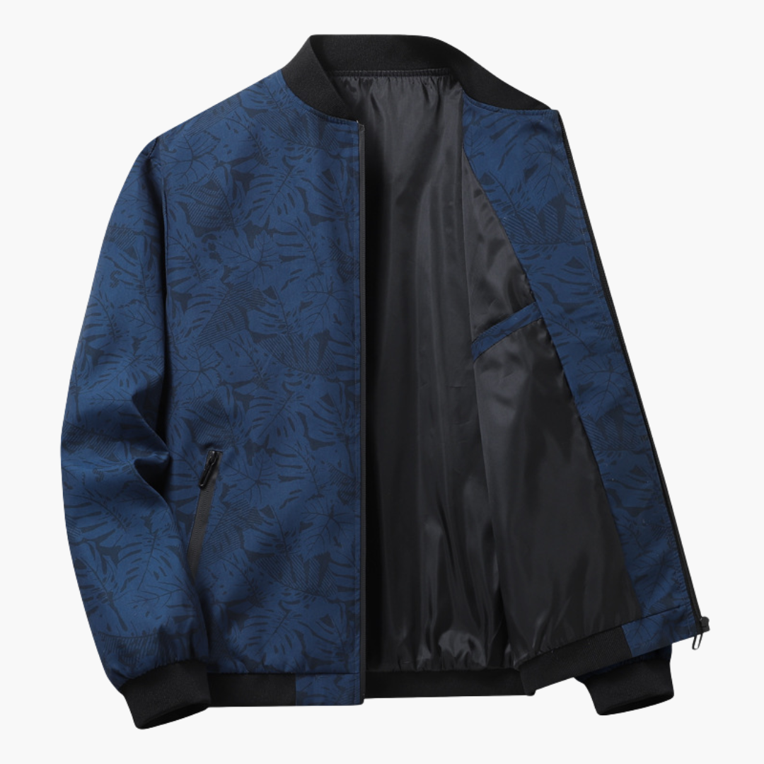 Elegante Herren Bomberjacke mit Blumenmuster und Rundhalsausschnitt