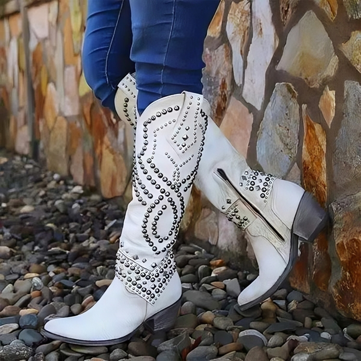 Mia | Western-Kniehohe Stiefel für Damen mit mittelhohem Absatz