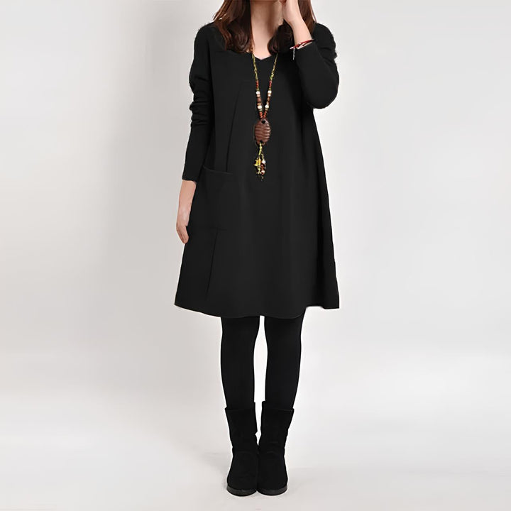 Mila | Elegantes Midikleid für Damen mit Einer Tasche und Rundhalsausschnitt