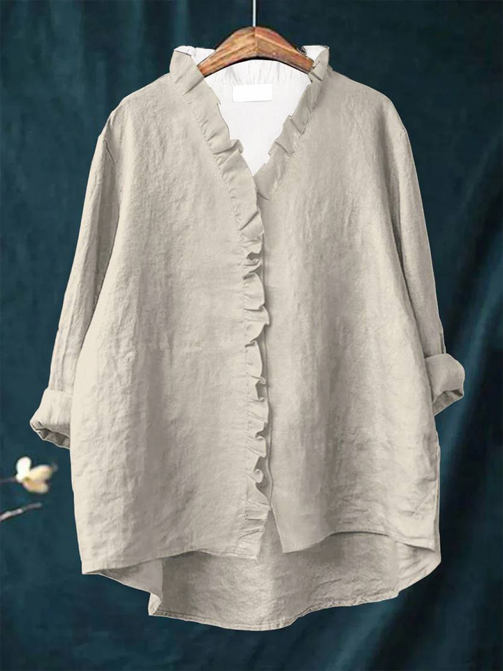 Veronica | Premium Rüschenshirt für Damen mit V-Ausschnitt und langen Ärmeln