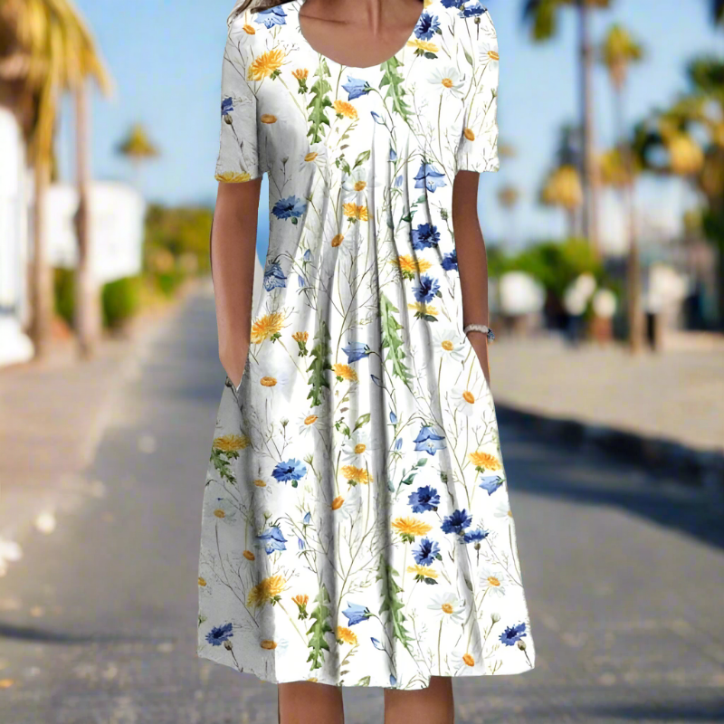 RUBY | Verzauberndes Blumenkleid Frühling/Sommer mit Rundhalsausschnitt