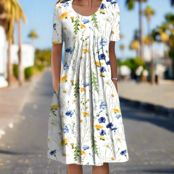 RUBY | Verzauberndes Blumenkleid Frühling/Sommer mit Rundhalsausschnitt