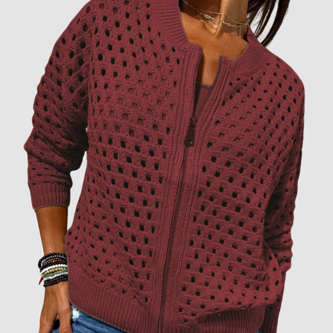 Desiree Strickcardigan für Damen mit Rundhalsausschnitt und langen Ärmeln