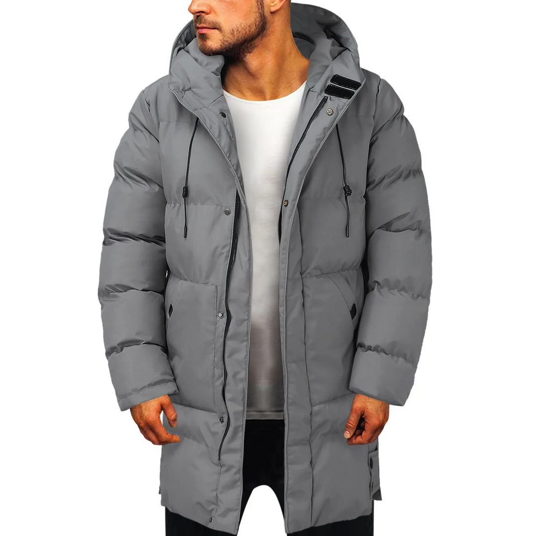 Tommaso | Langer Wintermantel Herren mit Kapuze, Gefütterter Steppmantel