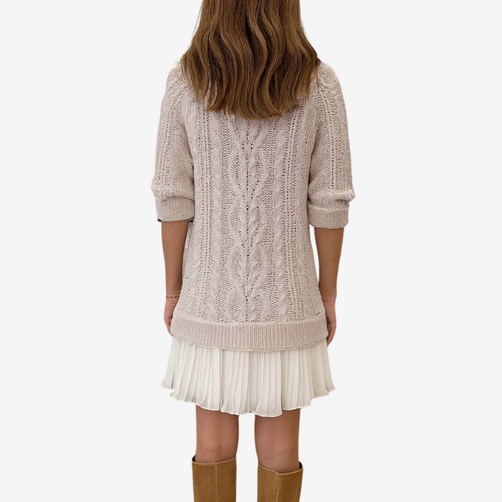 Gaëlle | Schick Strickkleid für Damen mit Rundhalsausschnitt und kurzen Ärmeln