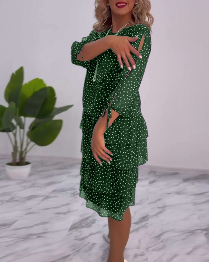 Tilly | Gepunktetes Schichtenkleid für Damen mit Rundhalsausschnitt und 3/4-Ärmeln