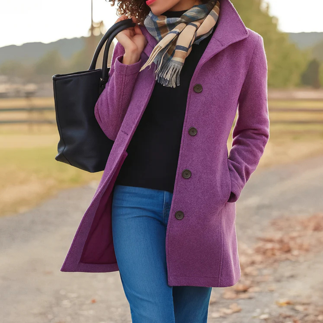Vera | Klassischer Mid-Length Knopfmantel für Damen mit langen Ärmeln