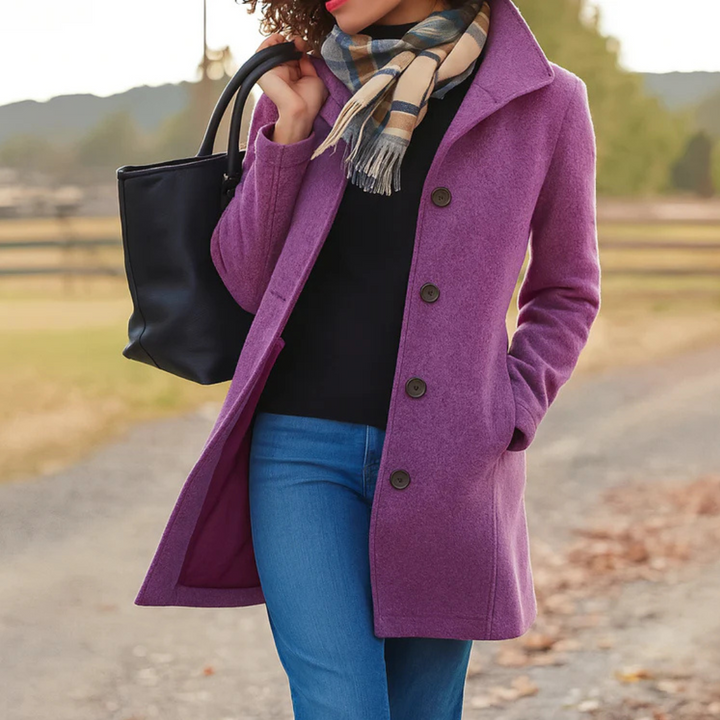 Vera | Klassischer Mid-Length Knopfmantel für Damen mit langen Ärmeln