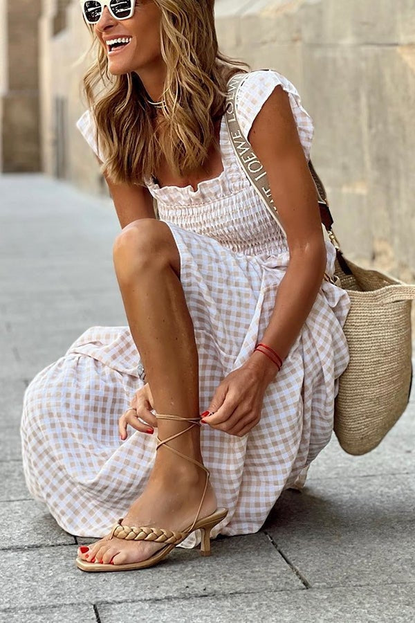 Ivara | Elegantes Karomuster Sommerkleid für Damen mit eckigem Ausschnitt