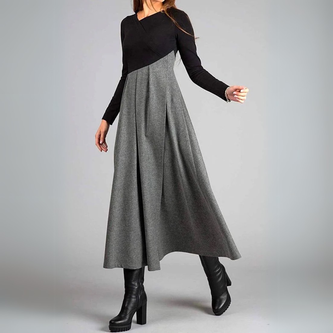 Rachel | Elegantes Midikleid für Damen mit Rundhalsausschnitt und langen Ärmeln