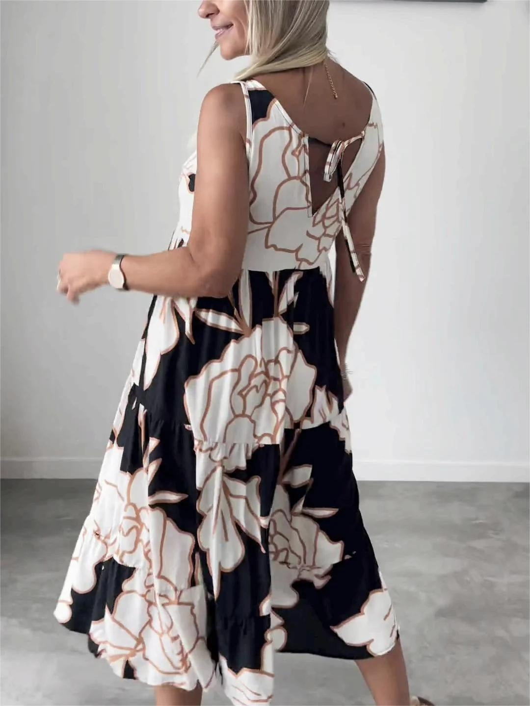Fiorella | Florale Midikleid für Damen mit Rundhalsausschnitt