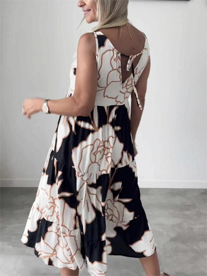 Fiorella | Florale Midikleid für Damen mit Rundhalsausschnitt