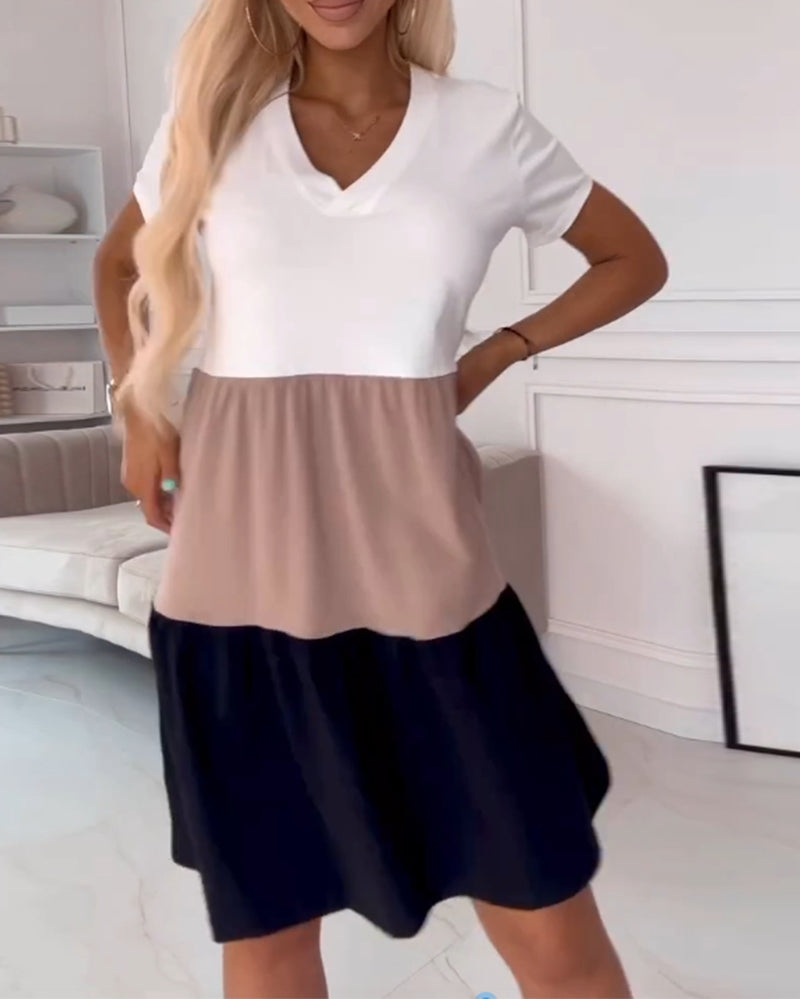 Alva | Farbblock Freizeitkleid für Damen mit kurzen Ärmeln