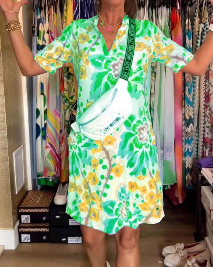 Federica | Kleid für Damen mit kurzen Ärmeln und floralem Druck
