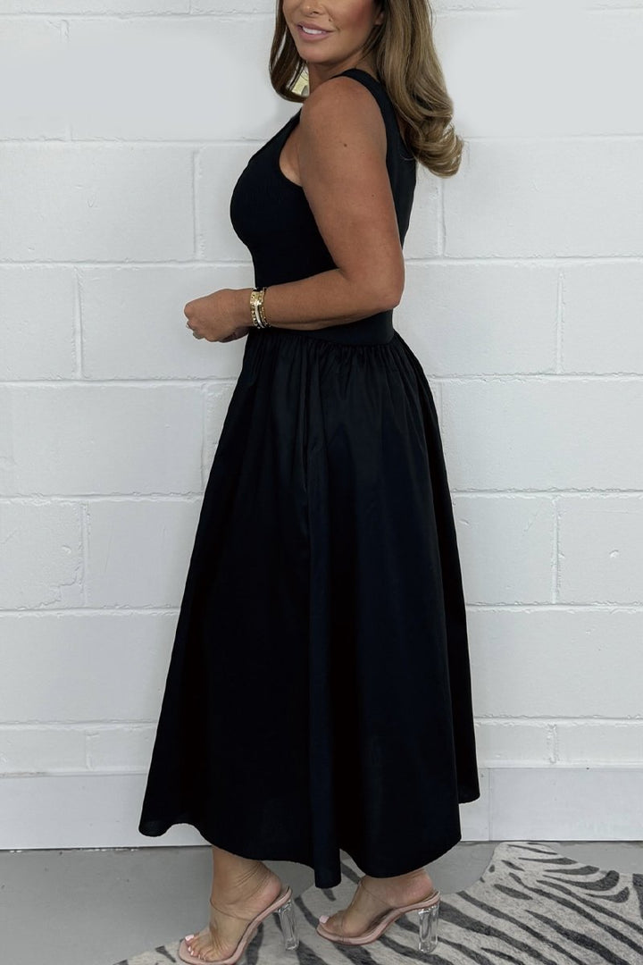 Stylisches ärmelloses A-Linien-Midikleid für Damen mit quadratischem Ausschnitt