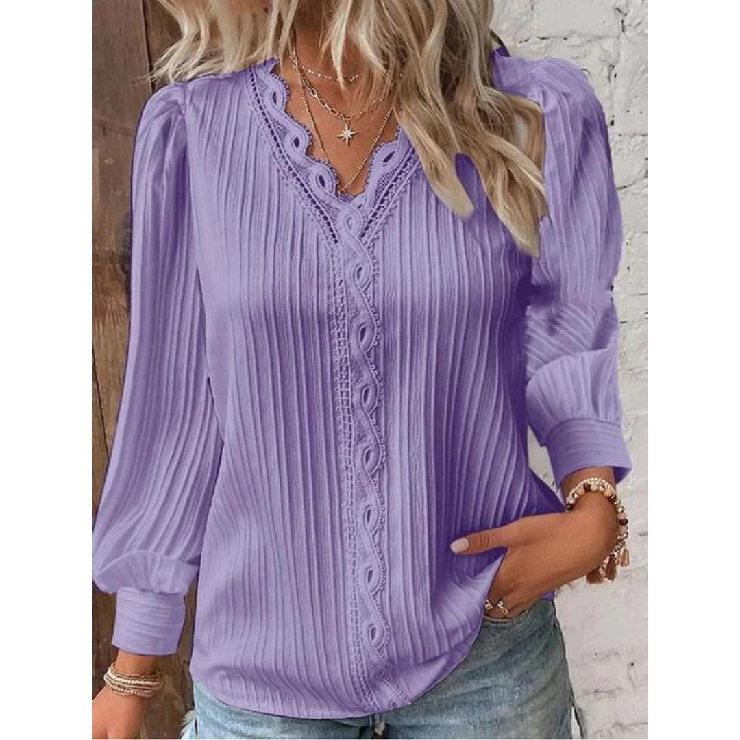 Camillia | Elegante Pintuck Bluse für Damen mit V-Ausschnitt und langen Ärmeln