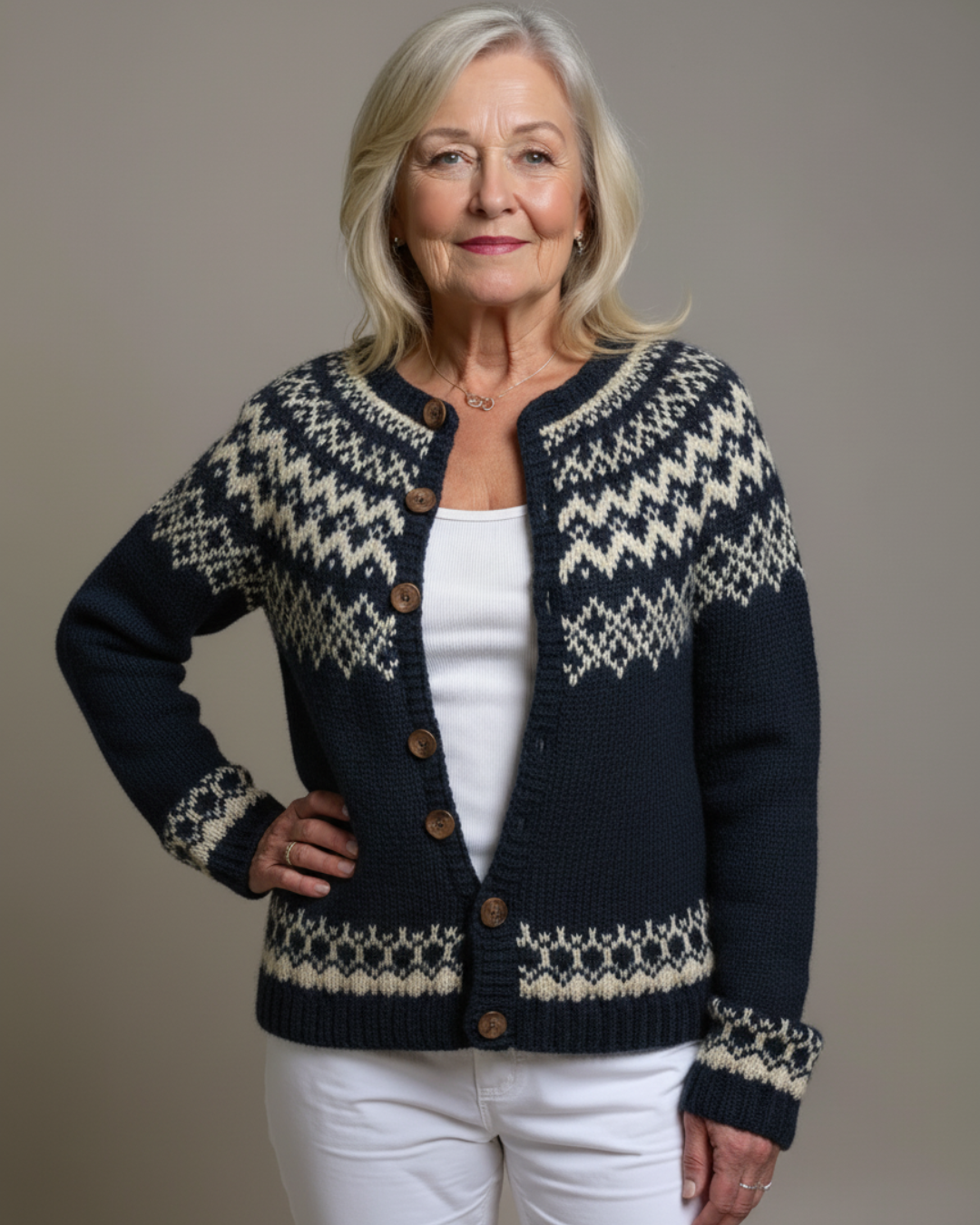 Hadley | Vintage Strickjacke für Damen mit Rundhalsausschnitt und langen Ärmeln