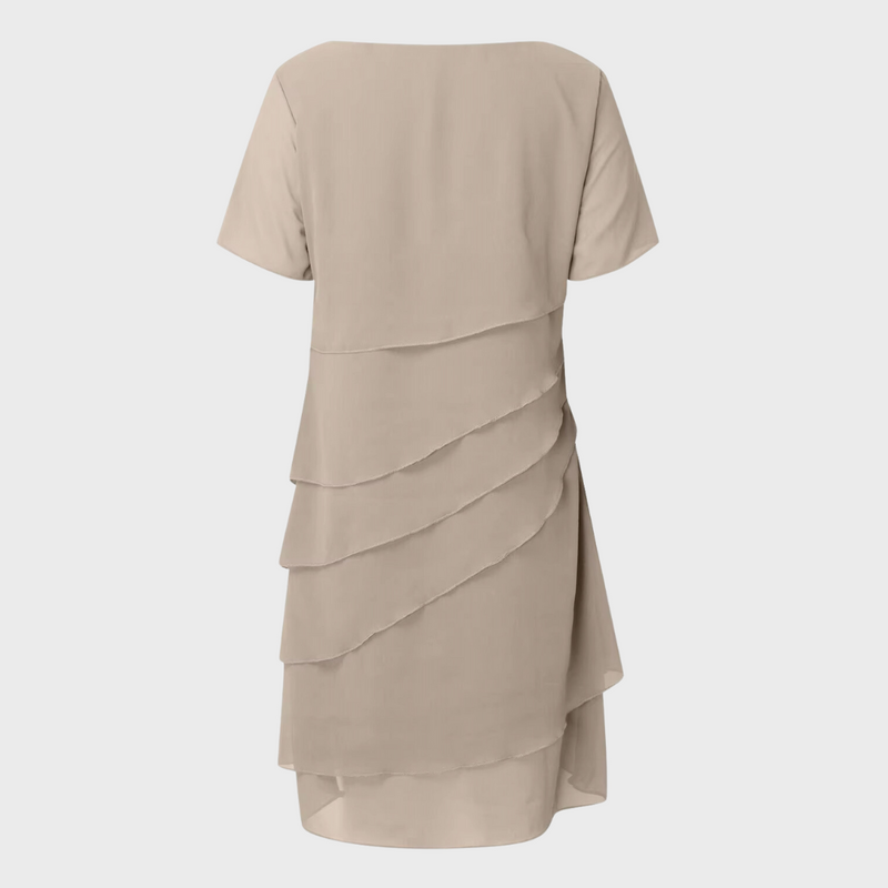 Elara | Geschichtetes Midikleid für Damen mit Rundhalsausschnitt und kurzen Ärmeln