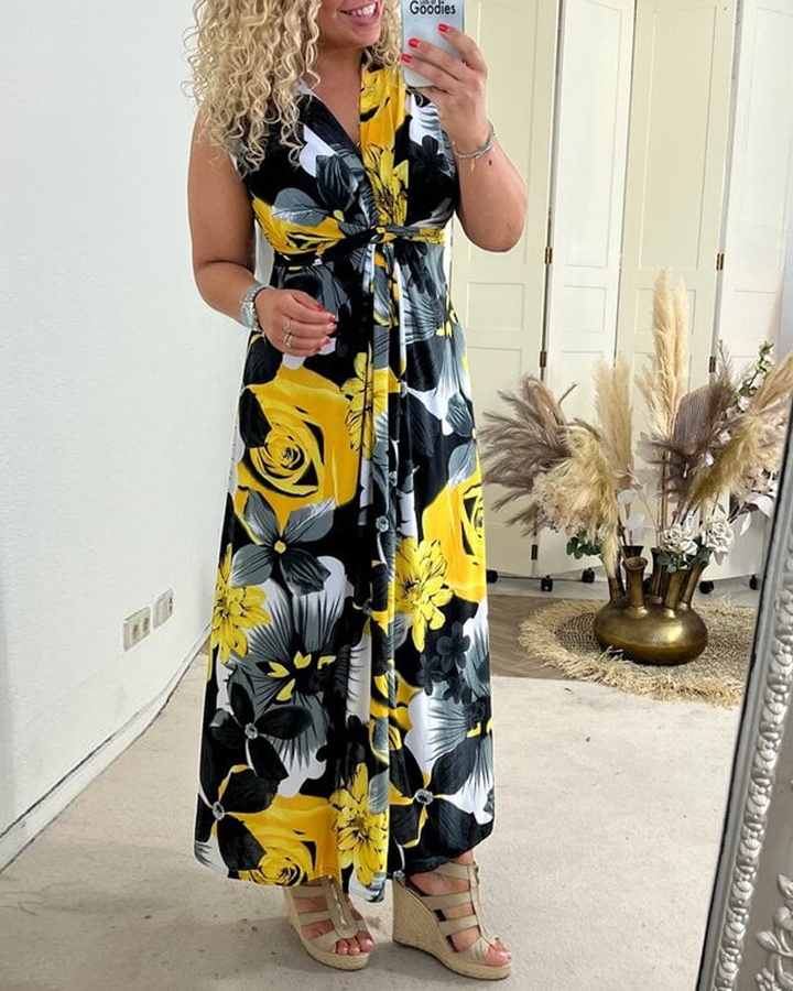 Svea | Ärmelloses Plisseekleid für Damen mit Blumenprint