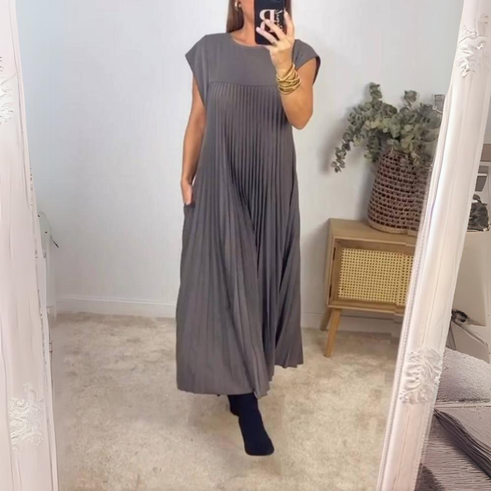 Alexa | Leichtes und Frisches Faltenkleid für Damen mit Rundhalsausschnitt