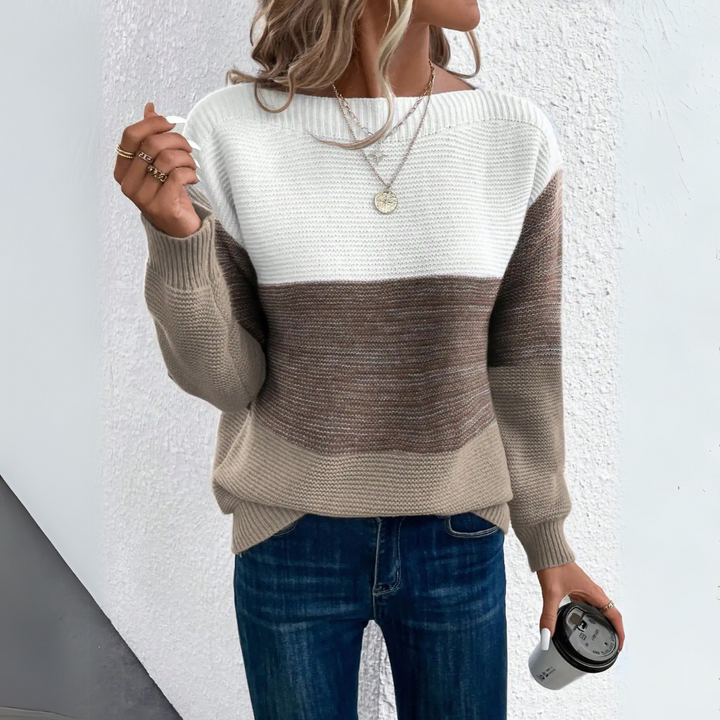 Clara | Stilvoller dreifarbiger Patchwork-Pullover für Damen
