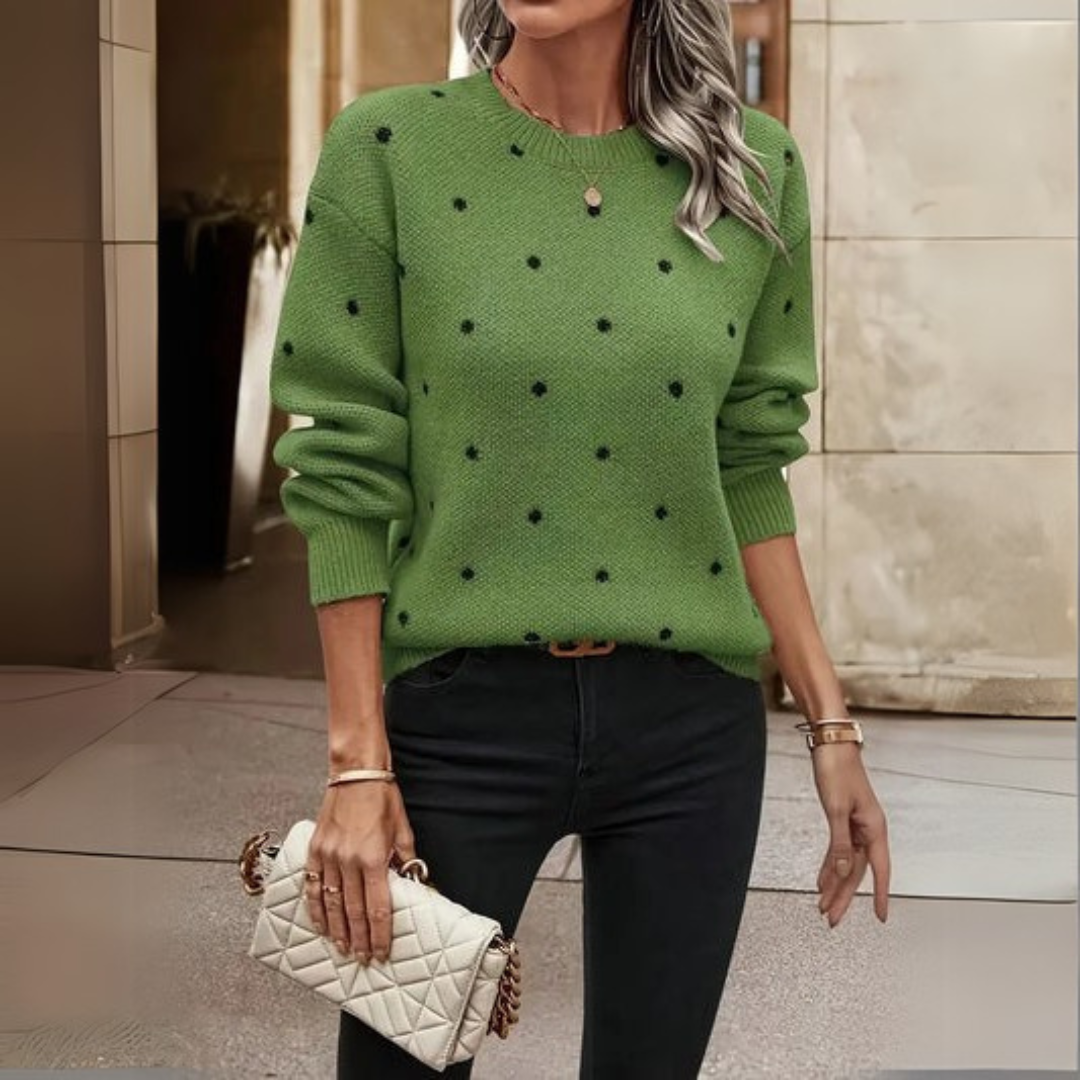 Ava | entspannter langärmeliger Strickpullover für Damen mit Punktmuster