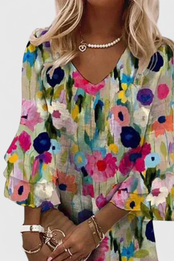 Mia | Schickes Mini-Kleid für Damen mit Blumenmuster und V-Ausschnitt