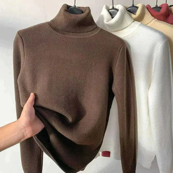 Leonie | Beigefarbener Rollkragenpullover für Damen mit Futter