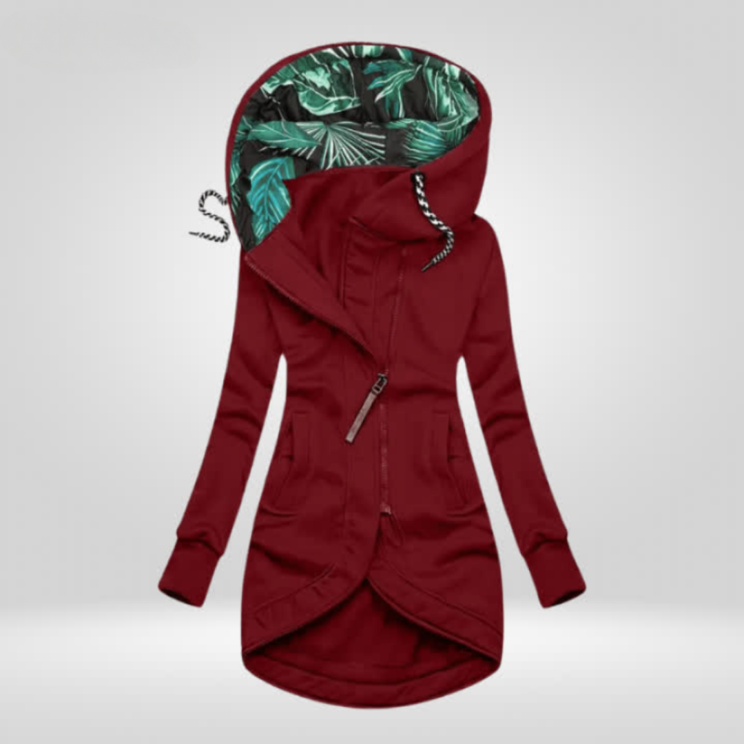 Aurora | Damen Wintermantel mit Blumenmuster und Kapuze