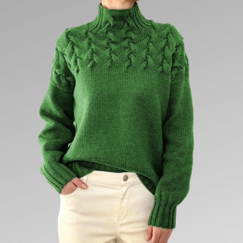 Eva | Damenpullover für Damen mit Zopfmuster-Detail und Rollkragen