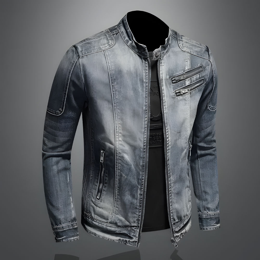 Matteo | Retro Denim Jacke für Herren mit Rundhalsausschnitt und langen Ärmeln