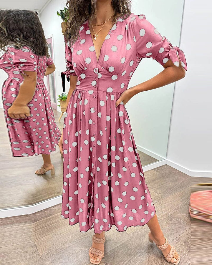 Bellamy | V-Ausschnitt Midikleid für Damen mit Pünktchen