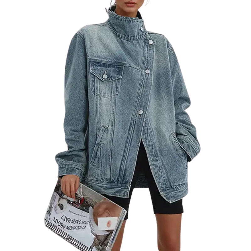 SKYE | Retro-inspirierte asymmetrische Jacke für Damen mit hohem Kragen und Vintage-Waschung
