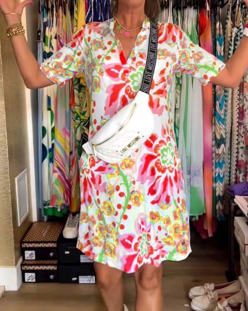 Federica | Kleid für Damen mit kurzen Ärmeln und floralem Druck