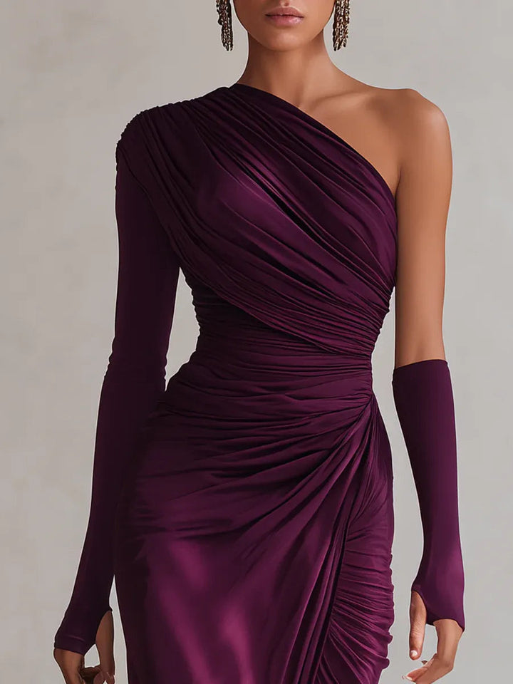 Rhianna Chic Maxikleid für Damen mit Ärmeln und asymmetrischem Ausschnitt