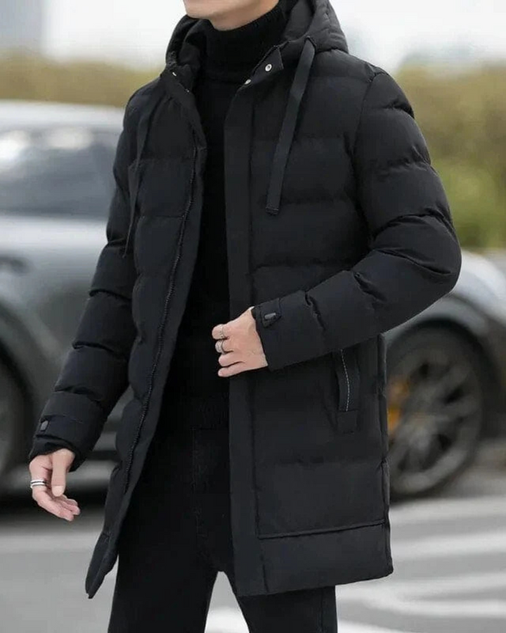 Gianluca Lange Winterjacke für Herren mit Kapuze und langen Ärmeln
