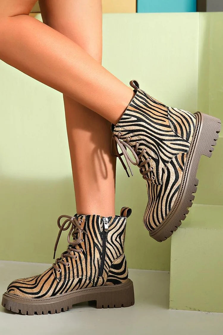 Zebra-Muster Schuhen für Damen mit Schnürsenkel und flachem Absatz