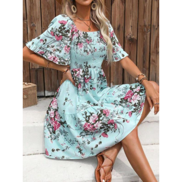 Isolde | Vintage Floral Flounce Sleeve Sommerkleid für Damen