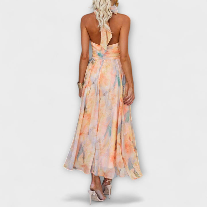 Dana | Aquarell Halter Maxi Kleid für Damen mit Neckholder-Ausschnitt