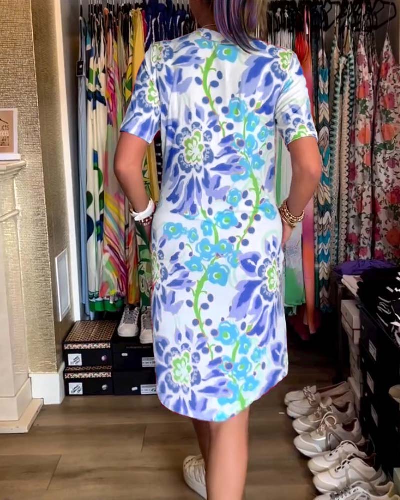 Federica | Kleid für Damen mit kurzen Ärmeln und floralem Druck