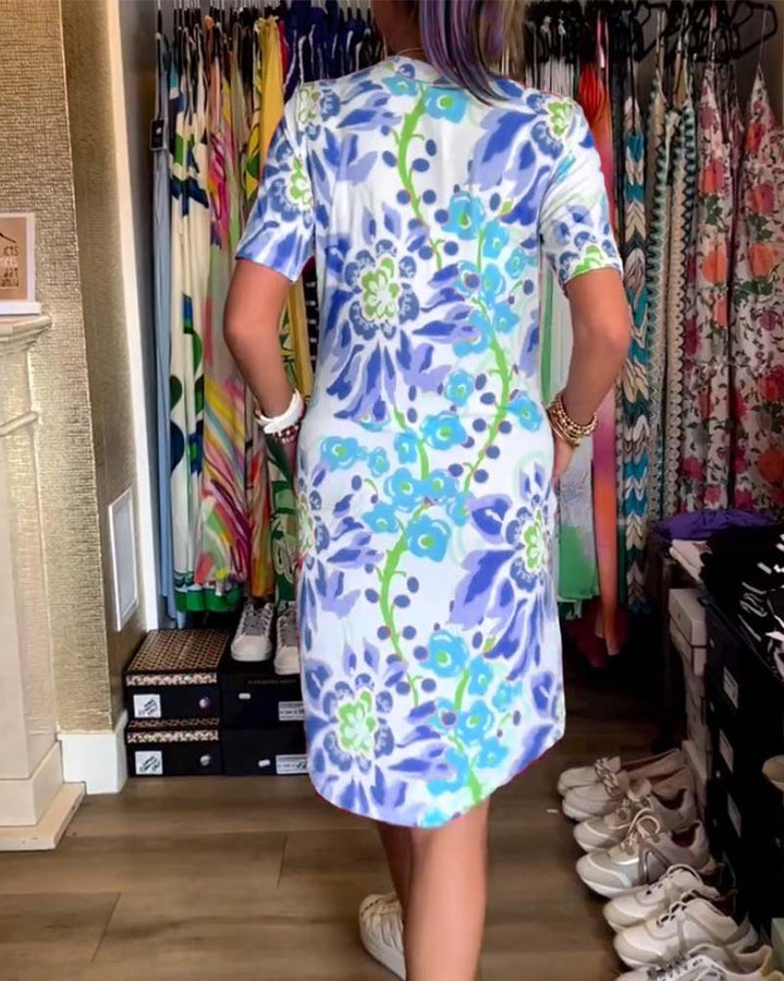 Federica | Kleid für Damen mit kurzen Ärmeln und floralem Druck