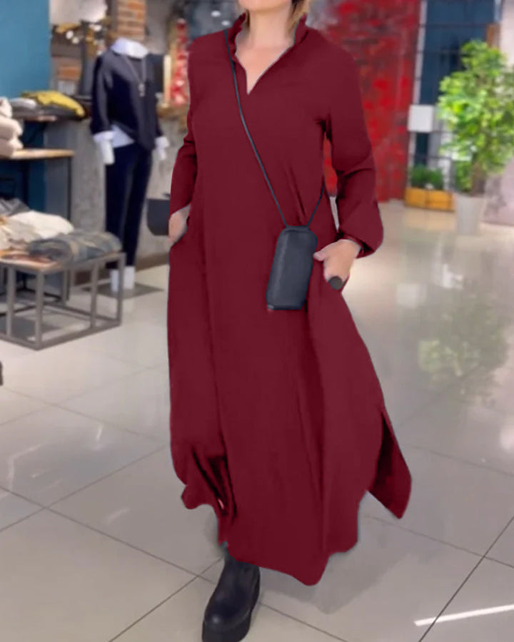 Eleanor | Lockeres Langes Maxikleid für Damen mit Revers und Seitenschlitz