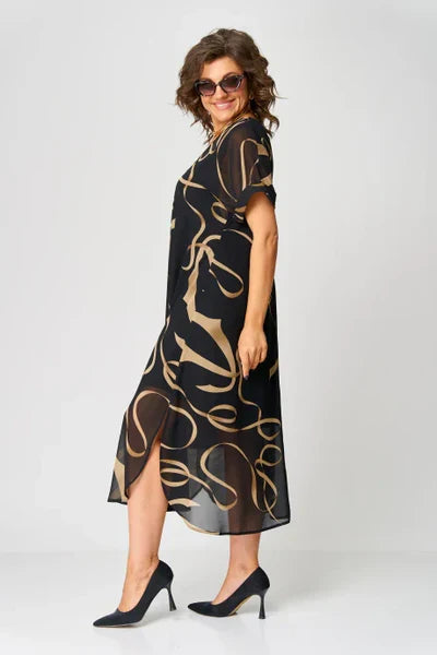 Hanna | Elegantes Midikleid für Damen mit V-Ausschnitt und kurzen Ärmeln
