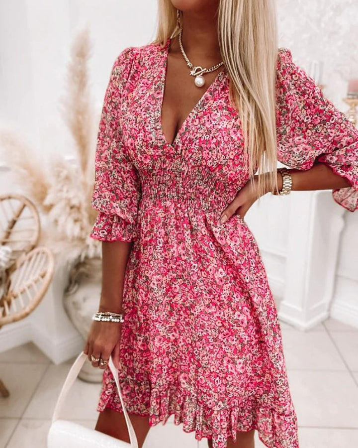Sami | Floral Sommerkleid für Damen mit V-Ausschnitt und kurzen Ärmeln