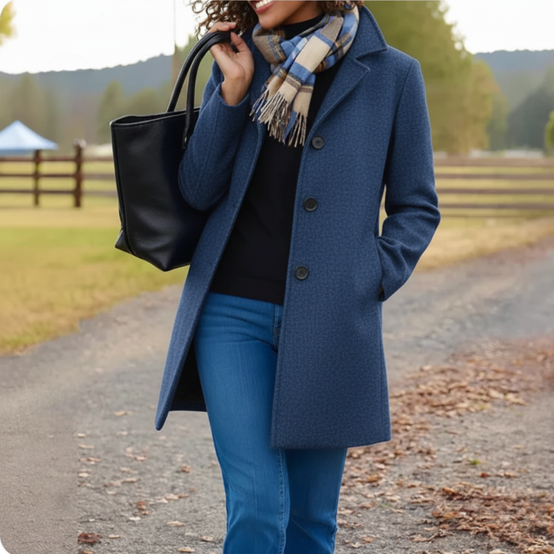 Vera | Klassischer Mid-Length Knopfmantel für Damen mit langen Ärmeln