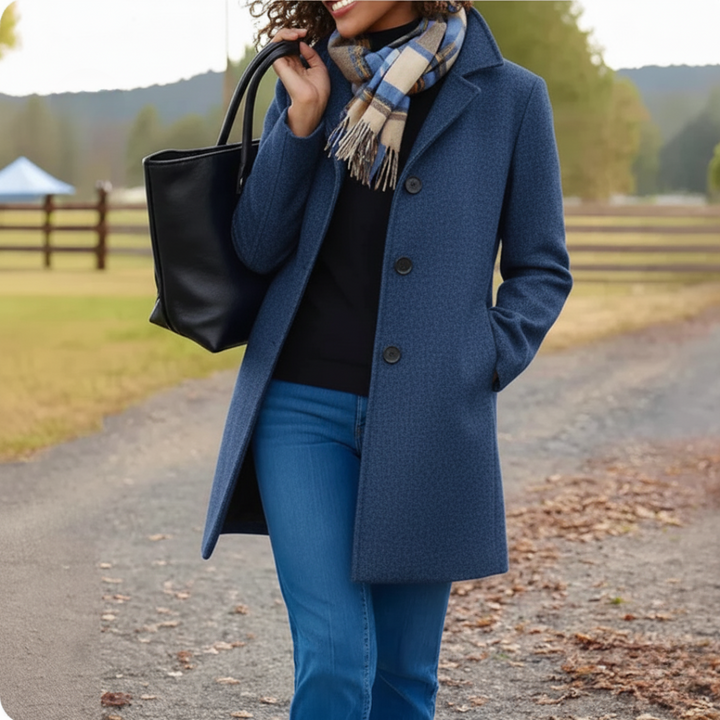 Vera | Klassischer Mid-Length Knopfmantel für Damen mit langen Ärmeln